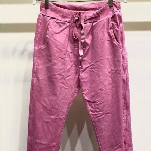 Venti 6 NWT Fuchsia Mineral Wash Ribbed Stretch Side Stripped Crinkle Joggers - Picture 1 of 2